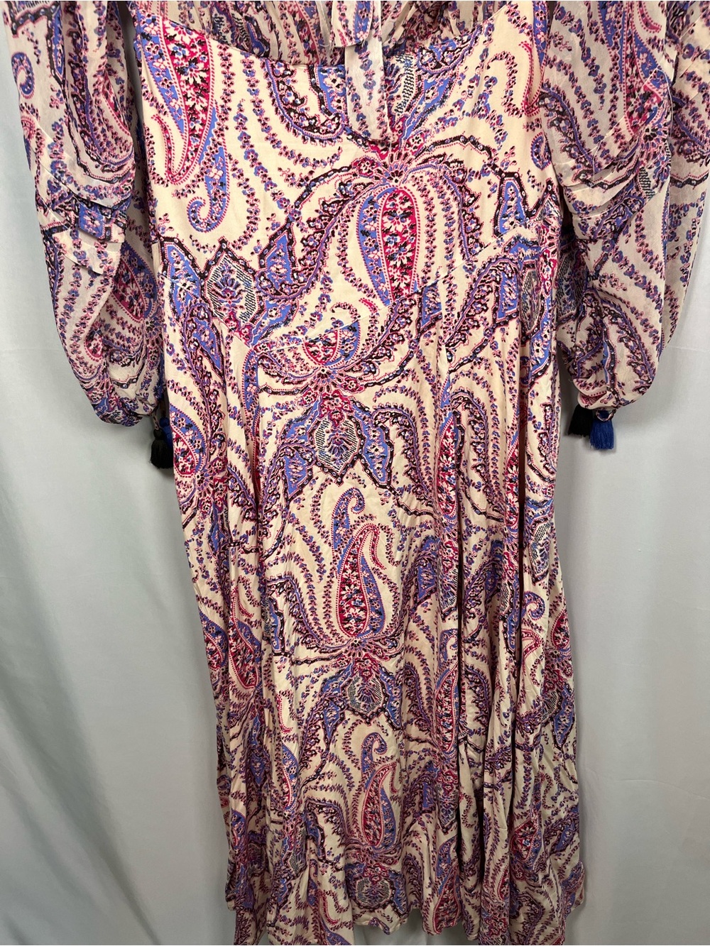 Free people mirage tiered flowy maxi dress paisley print boho tassel sz 4 - Picture 10 of 15